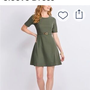 Gilli Olive Green Short Sleeve Fit & Flare Dress with Belt